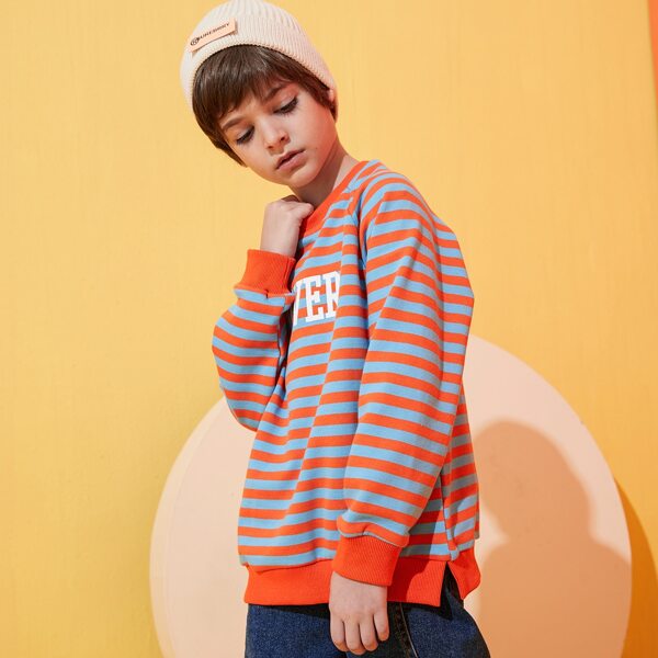 

Boys Striped Letter Graphic Oversized Sweatshirt, Multicolor