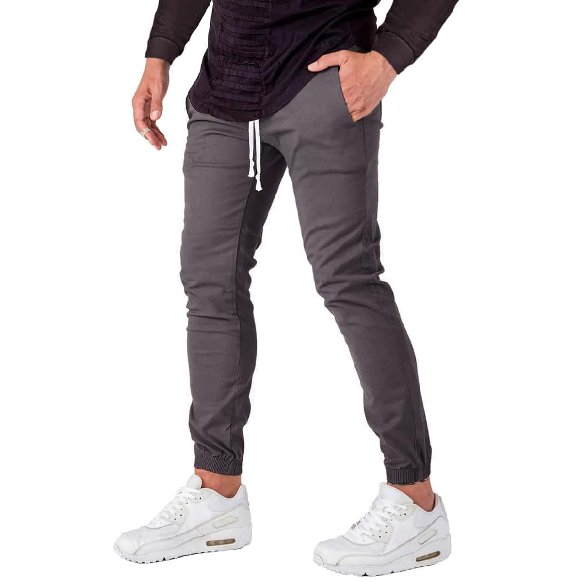 

Guys Drawstring Waist Tapered Pants, Dark grey