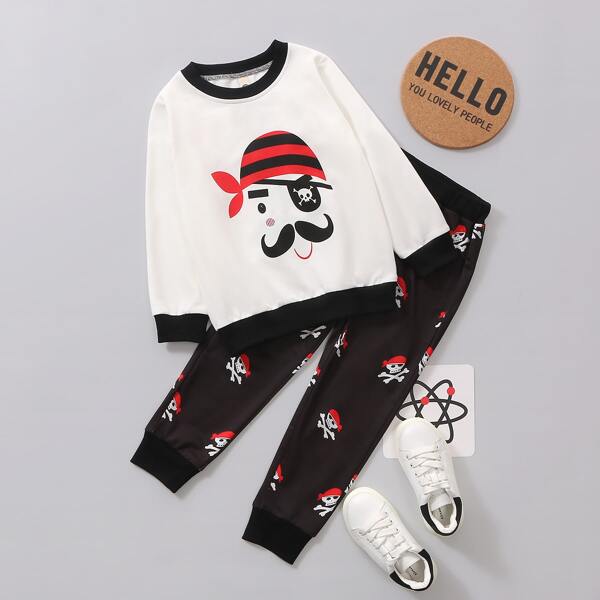 

Toddler Boy Skull Print Sweatshirt & Sweatpants Set, Black and white