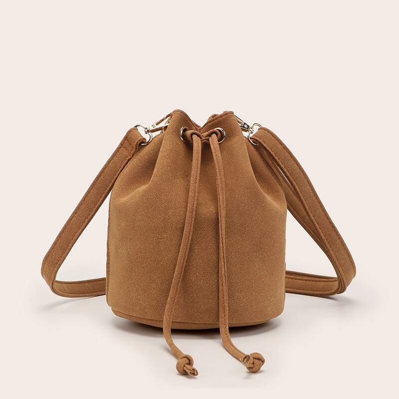 

Minimalist Drawstring Bucket Bag, Brown