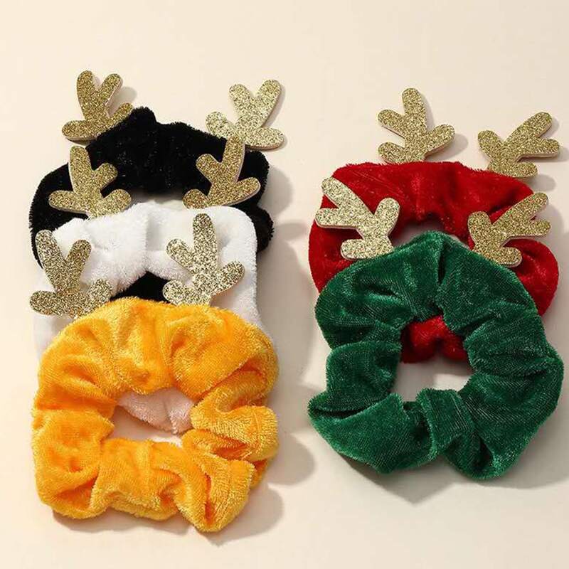 

5pcs Christmas Antlers Scrunchie, Multicolor