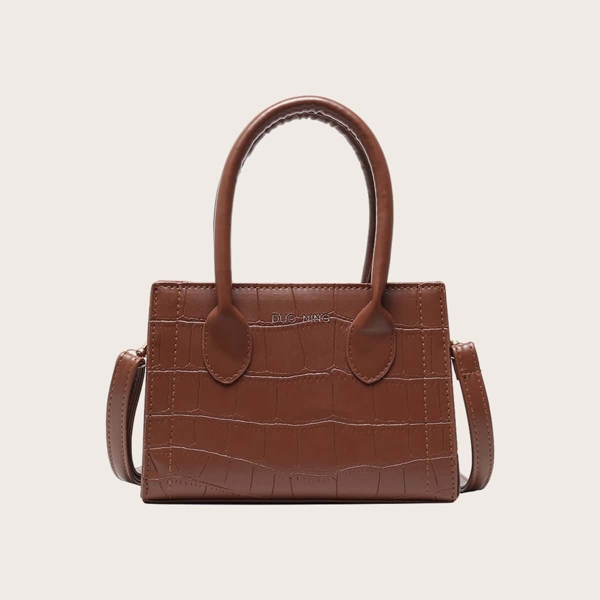 

Croc Embossed Satchel Bag, Coffee brown
