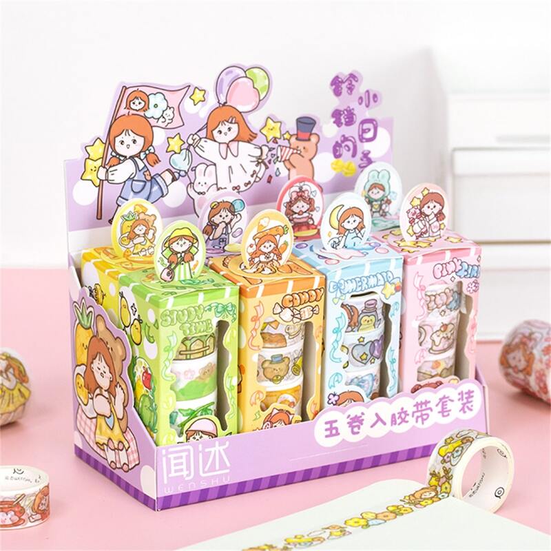 

5rolls Cartoon Graphic Random Decorative Tape, Multicolor