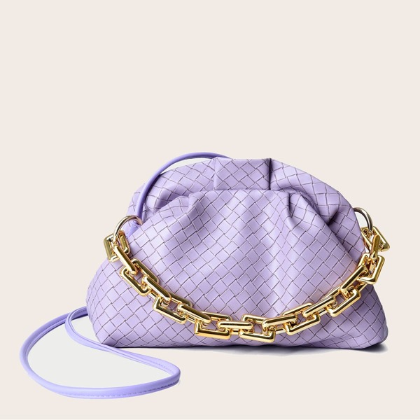 

Braided Chain Satchel Bag, Purple