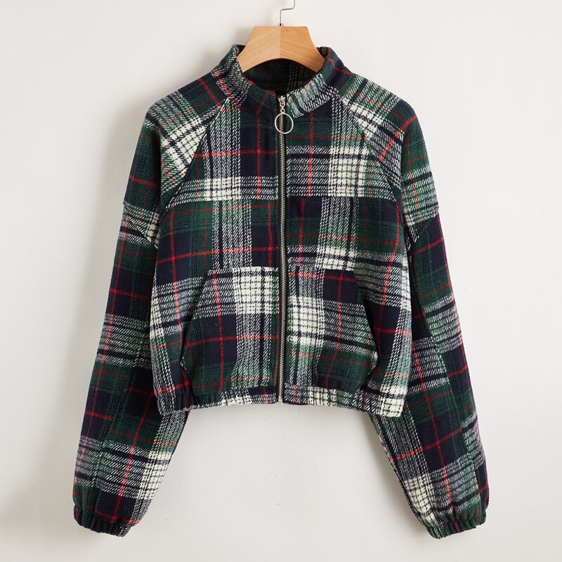 

O-Ring Zip Plaid Jacket, Multicolor