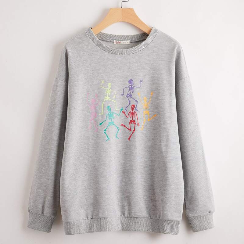

Skeleton Graphic Drop Shoulder Sweatshirt, Light grey