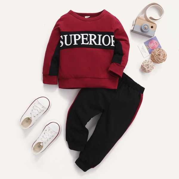 

Baby Boy Color-block Letter Graphic Sweatshirt & Sweatpants, Multicolor