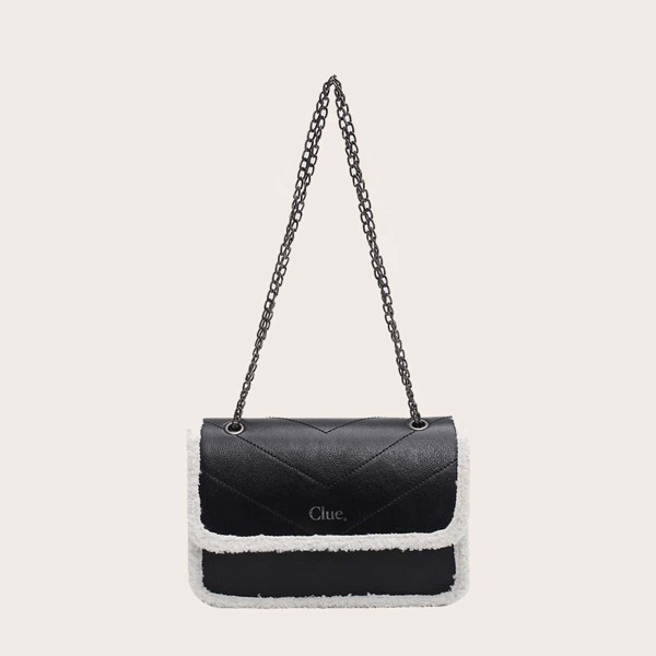 

Girls Contrast Trim Flap Crossbody Bag, Black