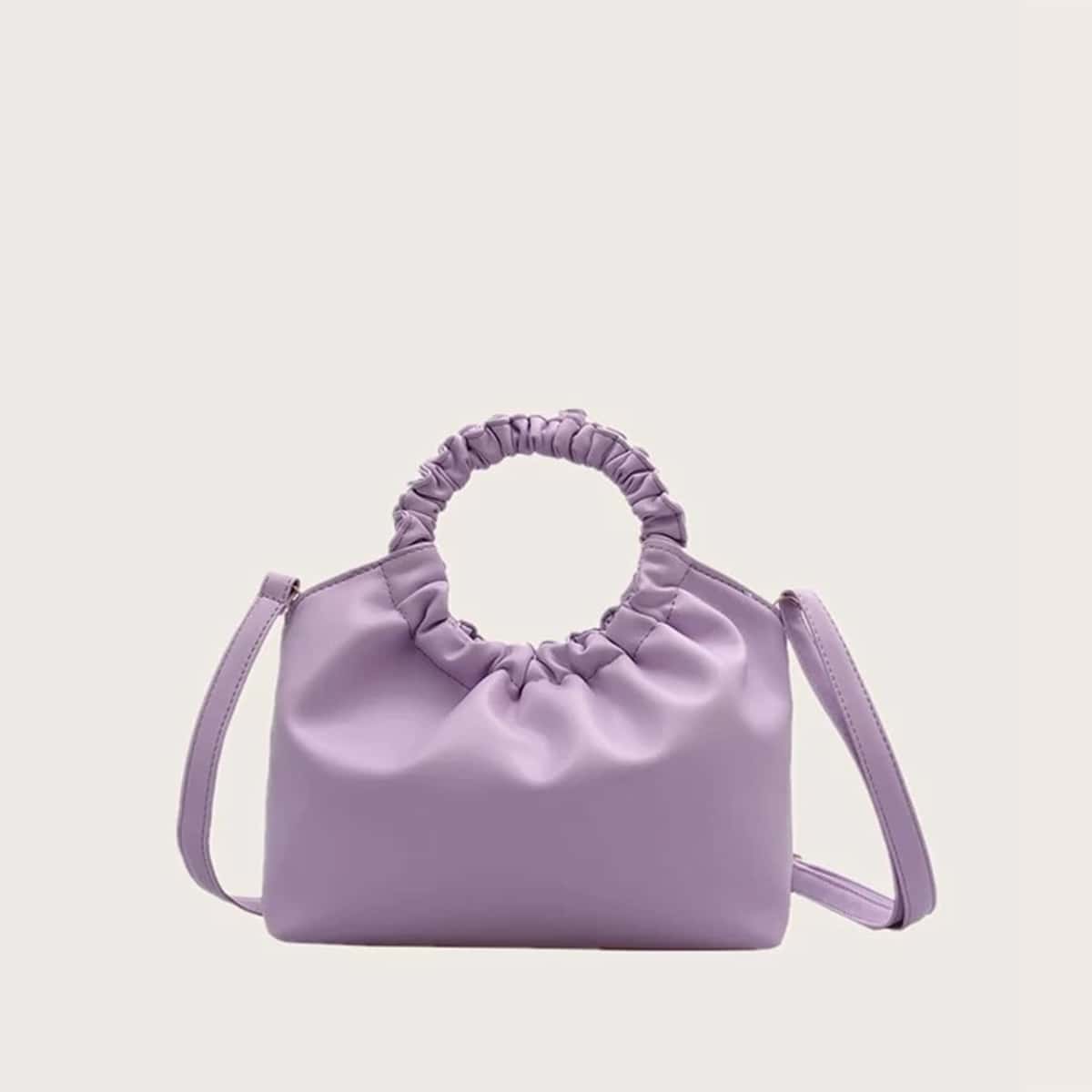 

Solid Ring Handle Satchel Bag, Pastel lilac purple