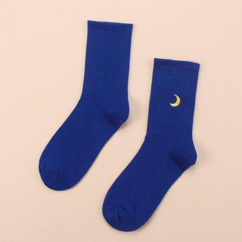 

Rainbow Embroidery Crew Socks, Royal blue
