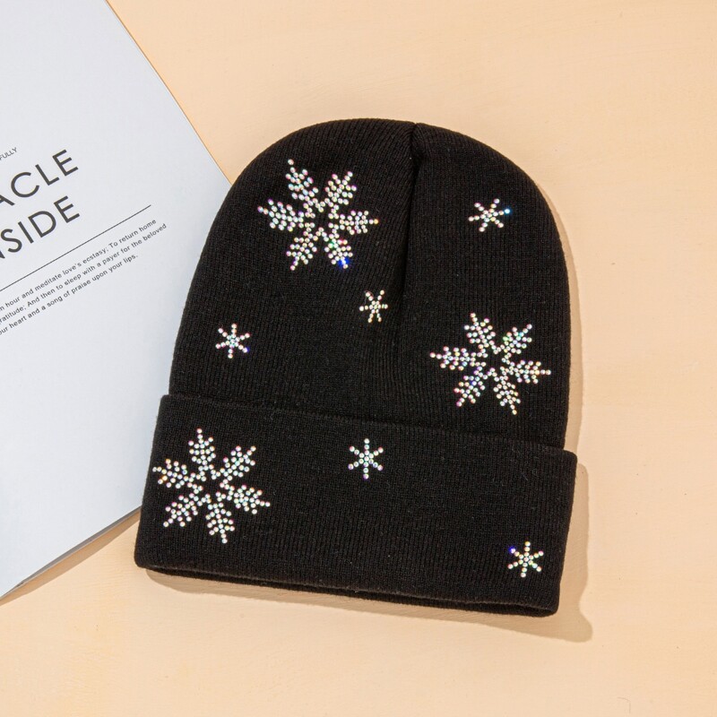 

Christmas Snowflake Decor Knit Beanie, Black