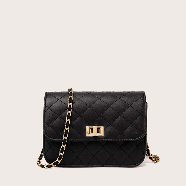 

Quilted Twist Lock Chain Crossbody Bag, Black