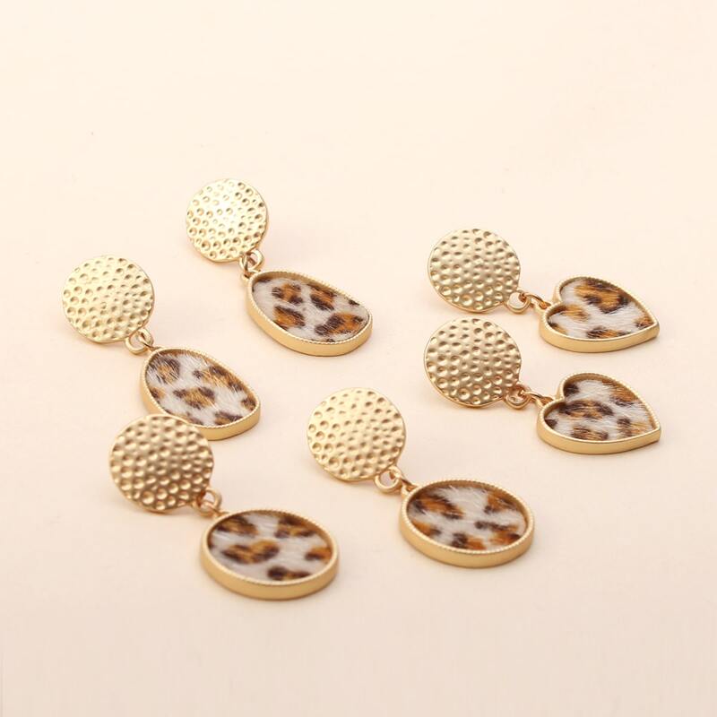 

3pairs Leopard Shaped Drop Earrings, Gold