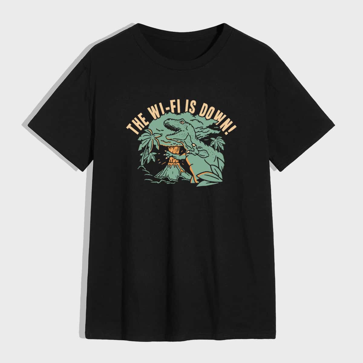 

Men Dinosaur & Slogan Graphic Tee, Black