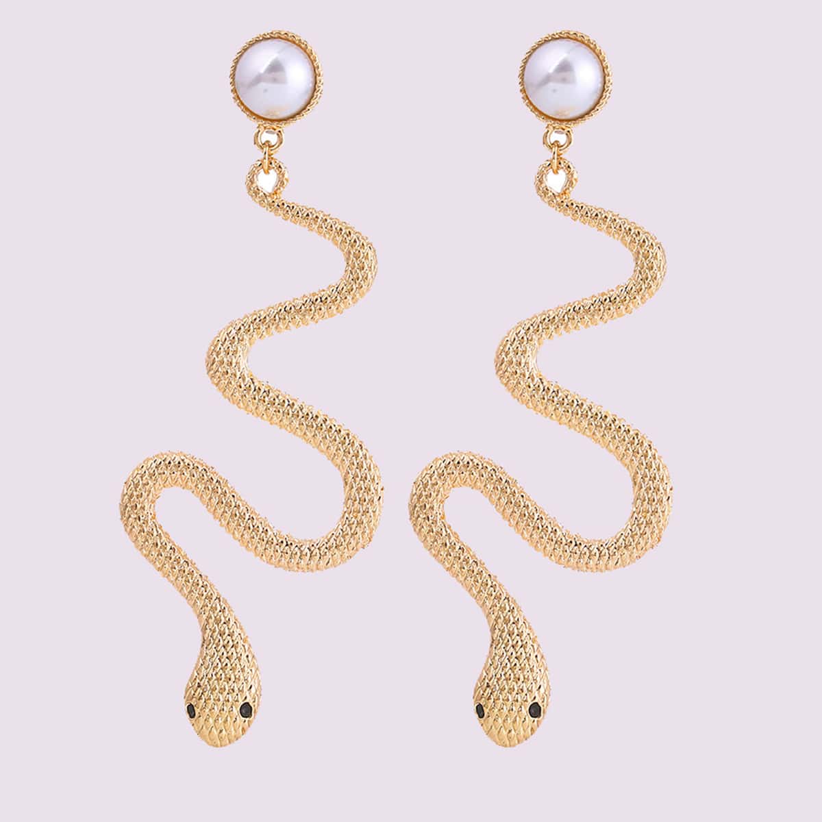 

Snake & Faux Pearl Decor Drop Earrings, Gold