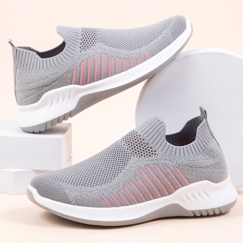 

Striped Wide Fit Slip On Sneakers, Grey