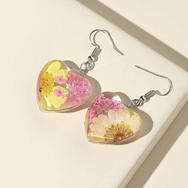 

Flower Heart Drop Earrings, Multicolor