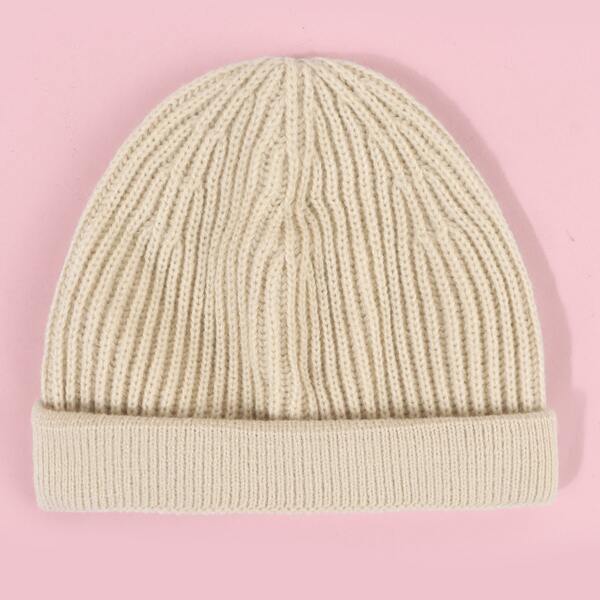 

Men Knitted Plain Beanie, Beige