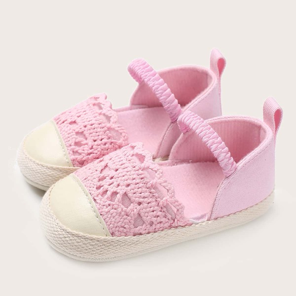

Baby Girl Cap Toe Crochet Lace Flats, Pink