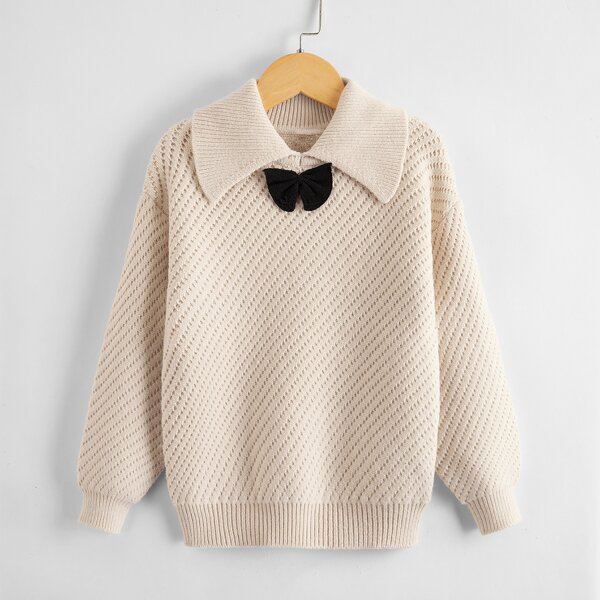 

Girls Bow Front Drop Shoulder Sweater, Beige