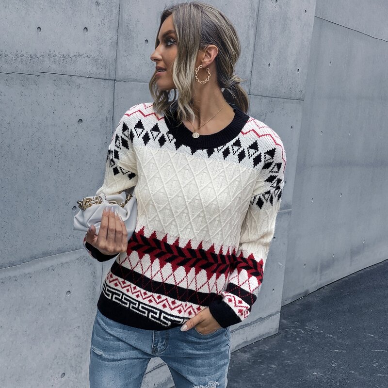 

Geo Pattern Drop Shoulder Sweater, Multicolor