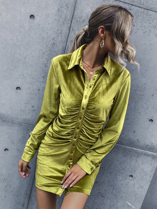 ruched button down shirt