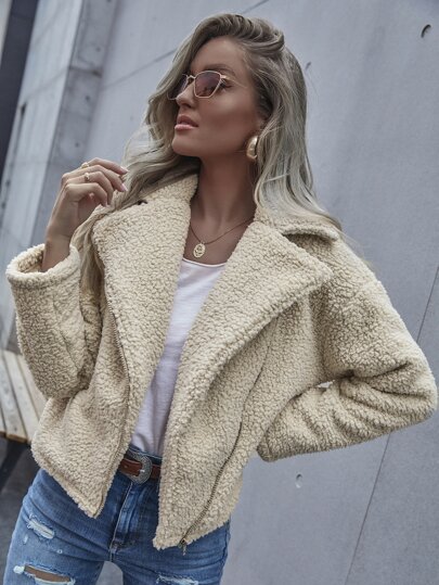 Teddy Zip Up Drop Shoulder Jacket