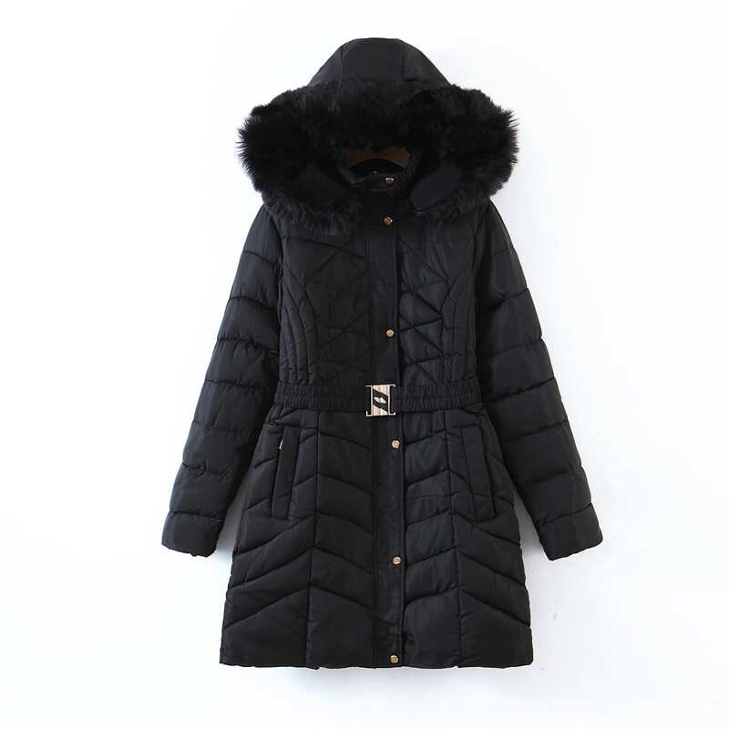 

Contrast Faux Fur Belted Hooded Puffer Coat, Black