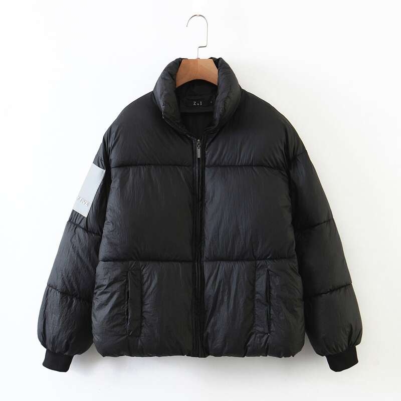 

Patched Zip-up Puffer Jacket, Black