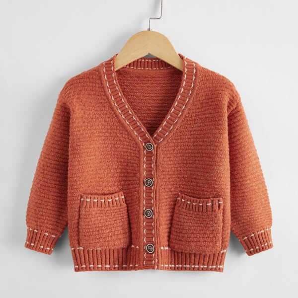 

Toddler Girls Dual Pocket Button Up Cardigan, Burnt orange