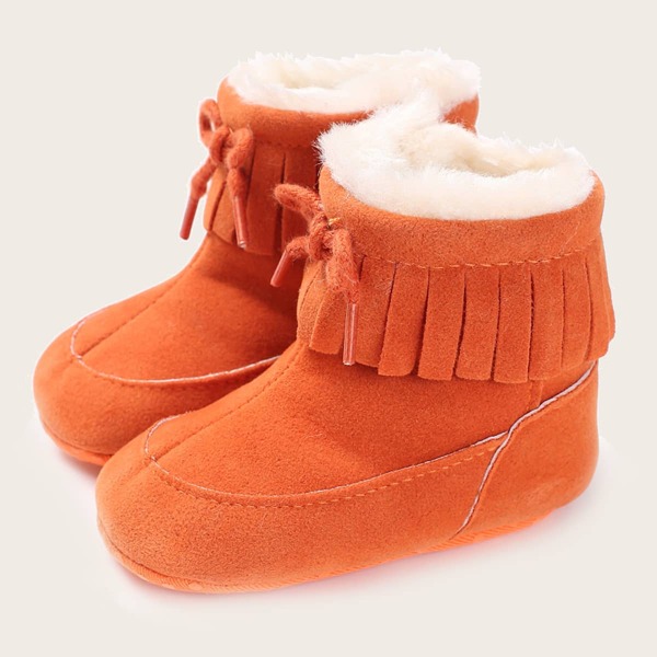

Baby Girl Fringe Decor Warm Boots, Orange