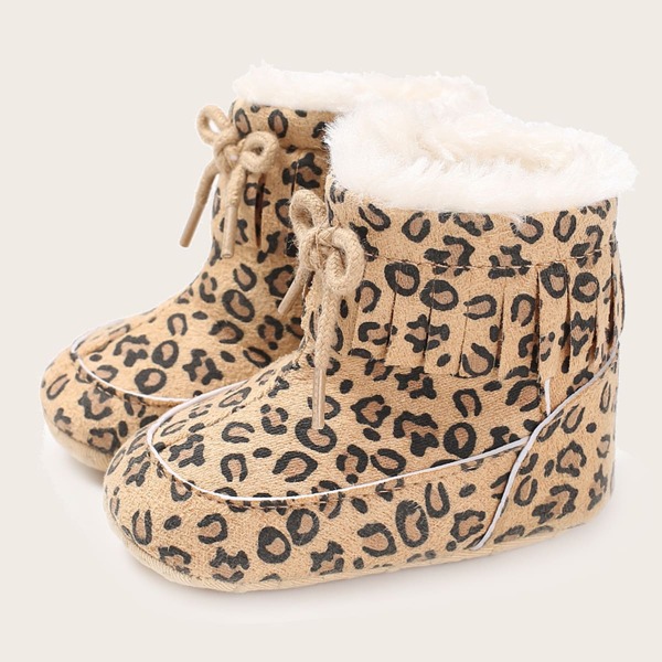 

Baby Girl Leopard Fringe Decor Warm Boots, Multicolor