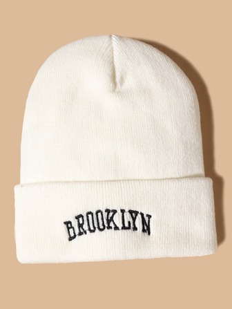 Letter Embroidery Knit Beanie