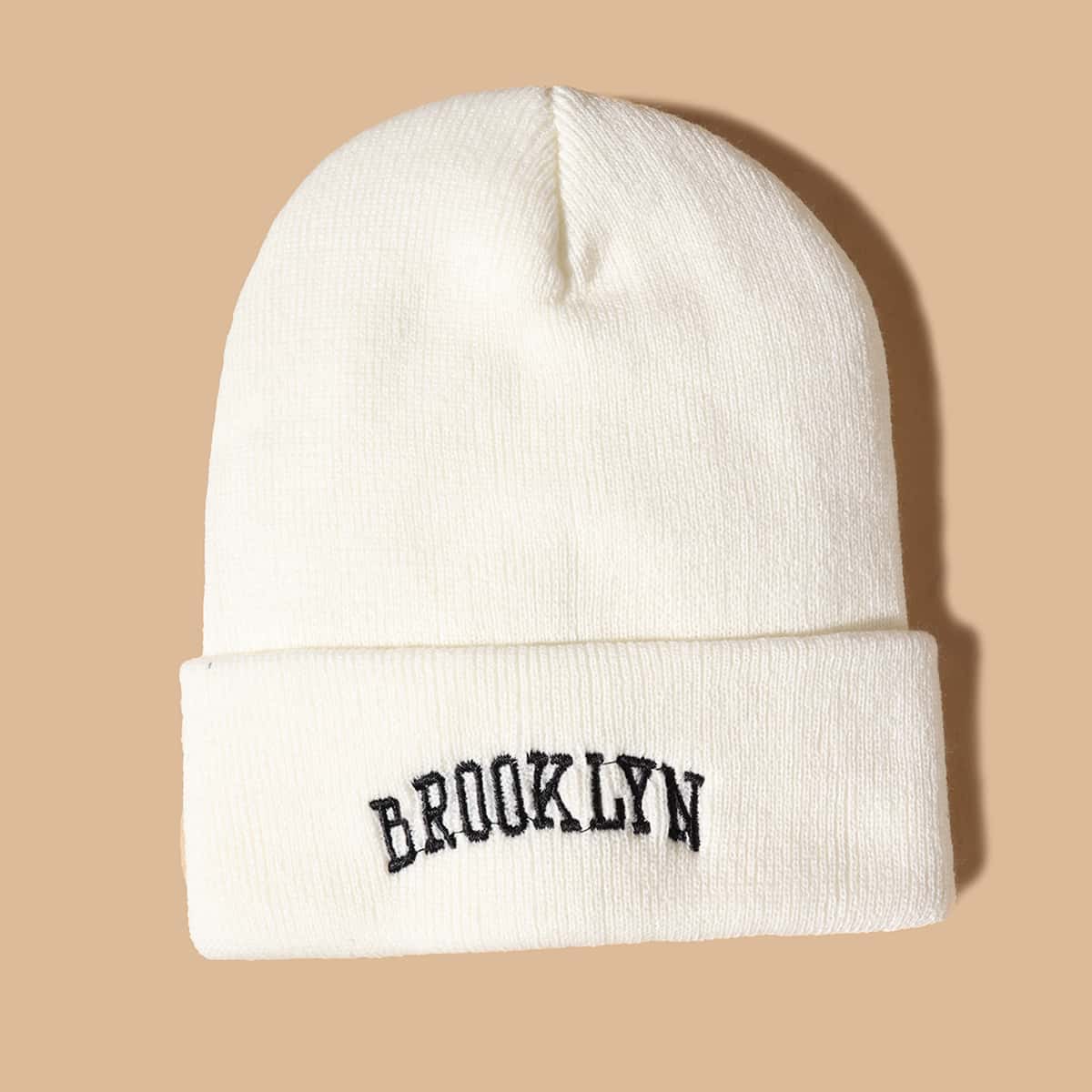 

Letter Embroidery Knit Beanie, White