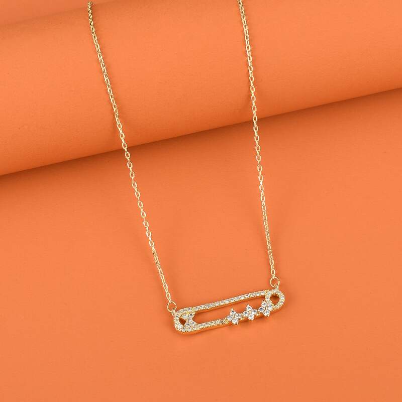 

Rhinestone Safety Pin Decor Necklace, Gold