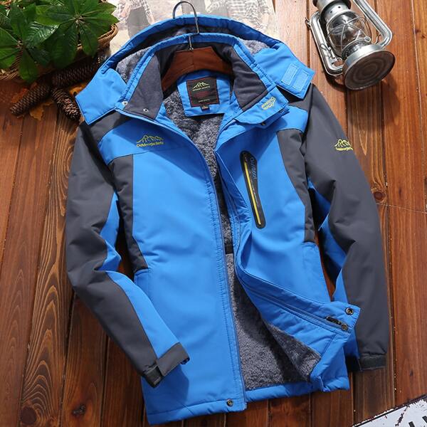 

Men Sherpa Lined Letter Embroidery Hooded Jacket, Blue