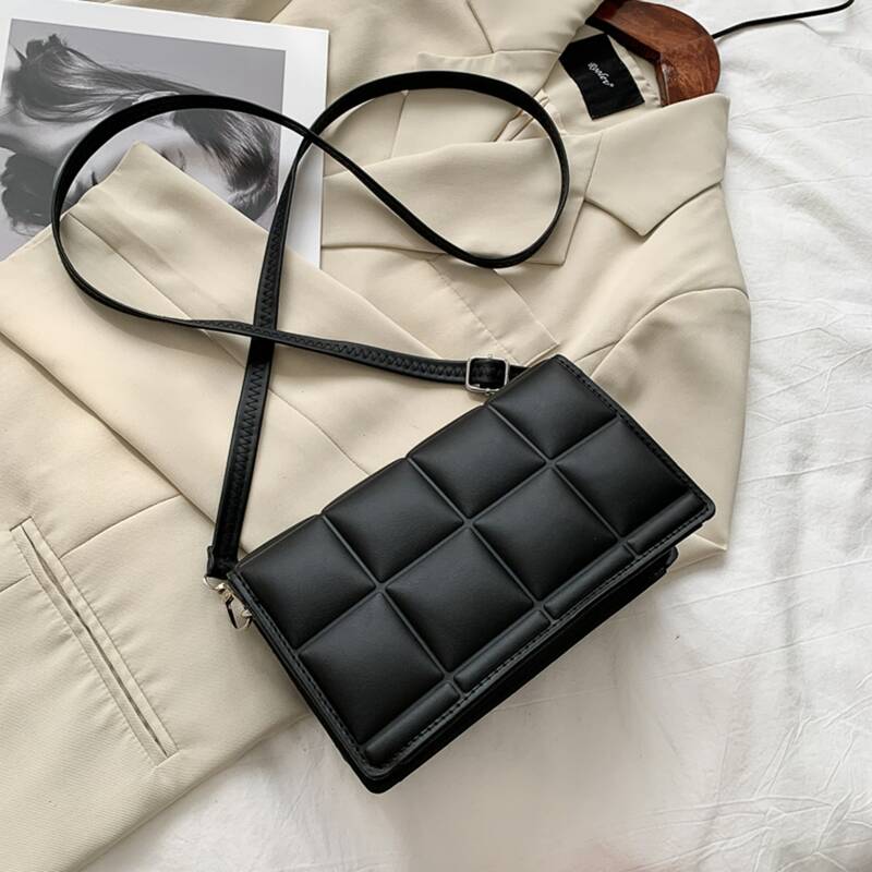 

Quilted Flap Crossbody Bag, Black
