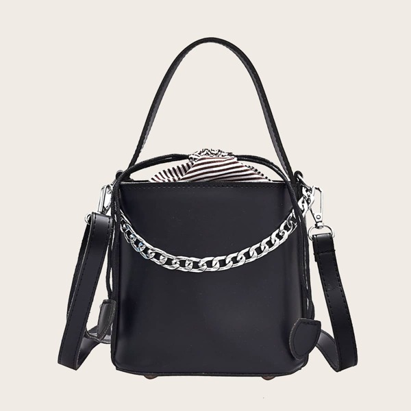 

Drawstring Decor Bucket Bag, Black