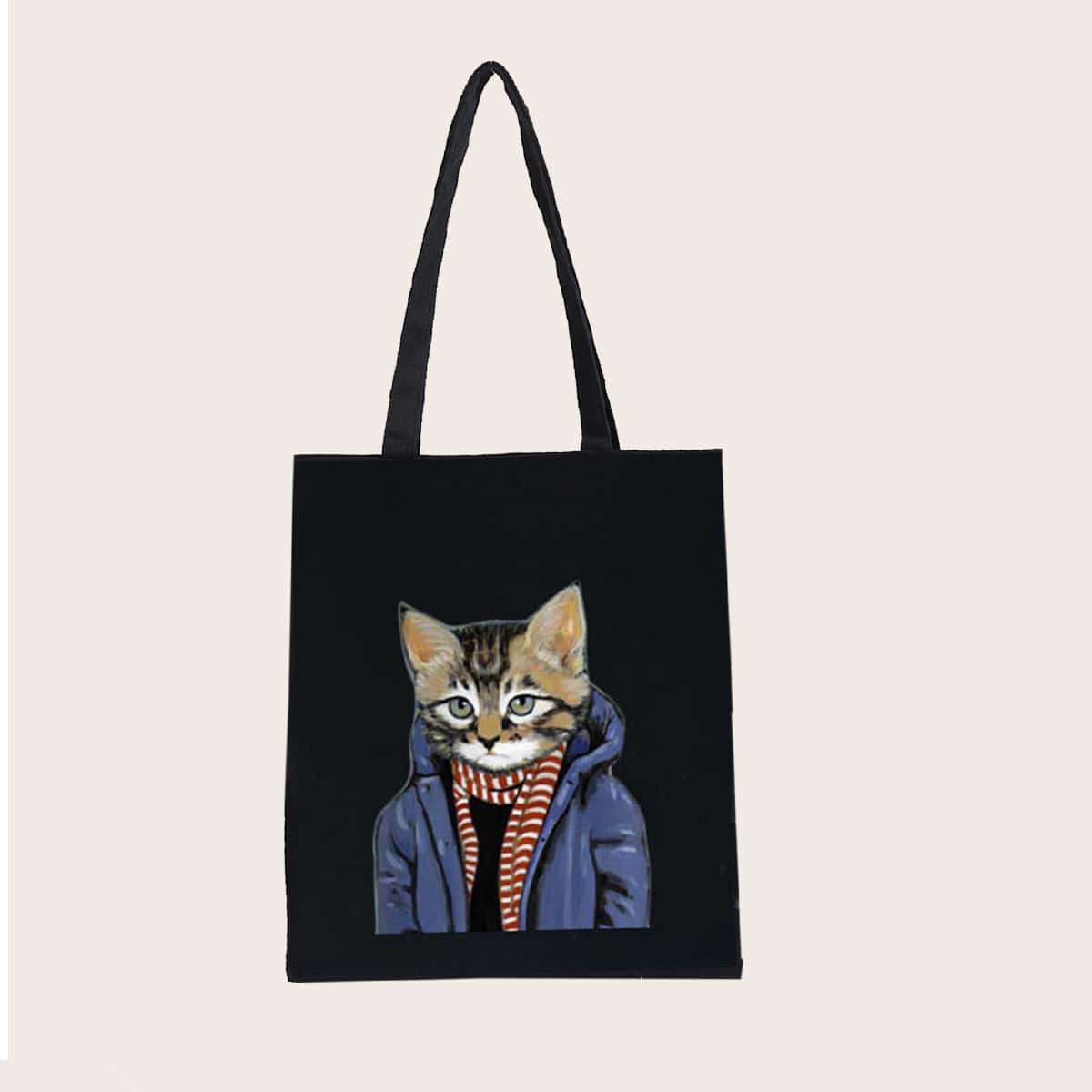 

Cat Print Shopper Bag, Black