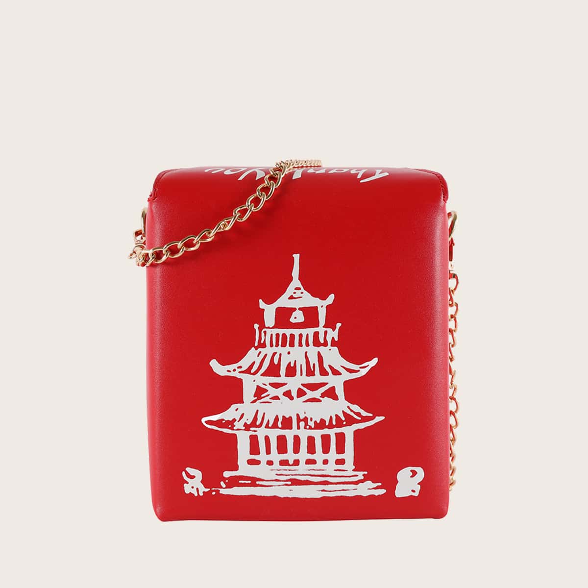 

Tower Print Chain Box Bag, Red
