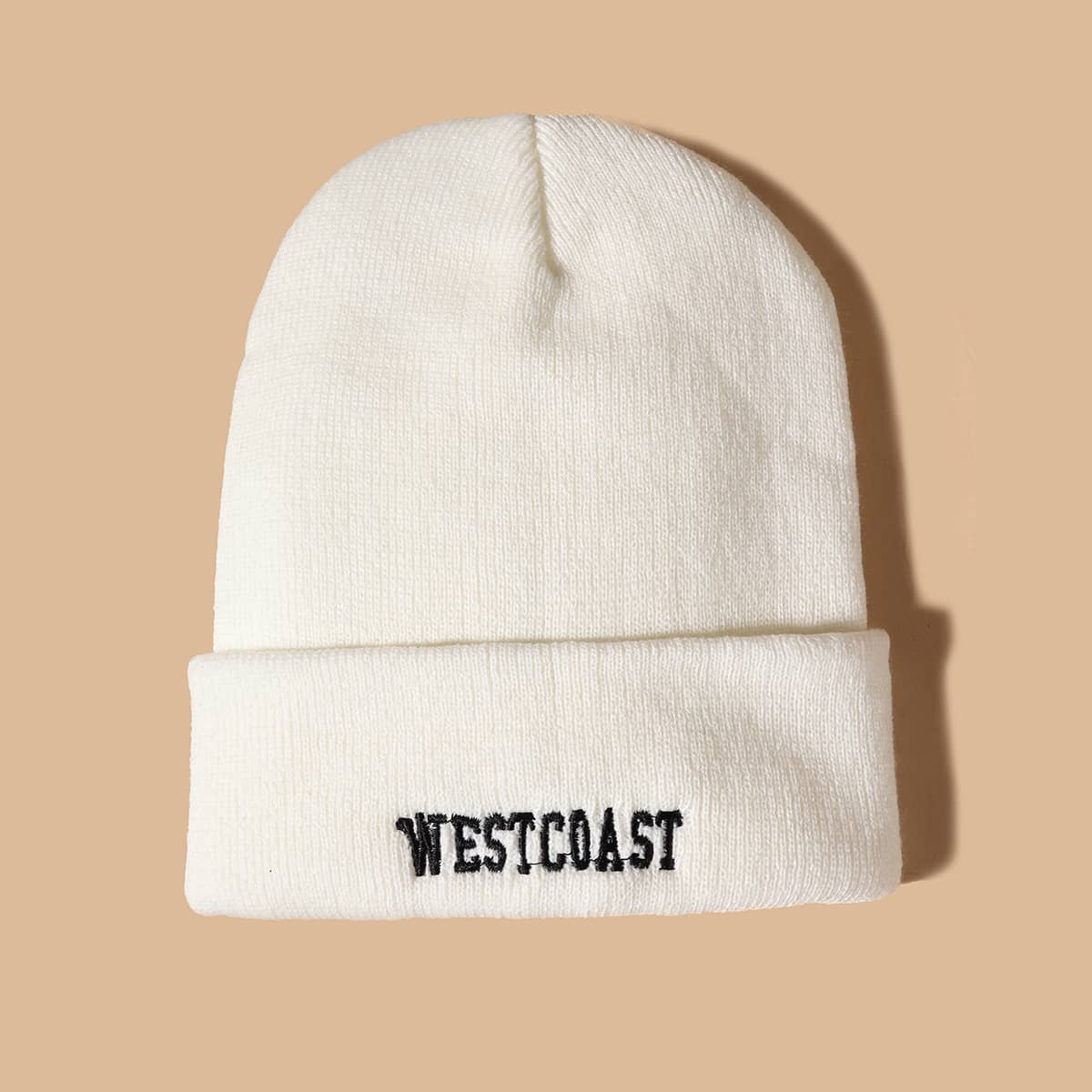 

Letter Embroidery Knit Beanie, White