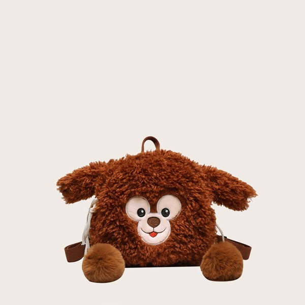 

Girls Fluffy Cartoon Design Backpack, Brown