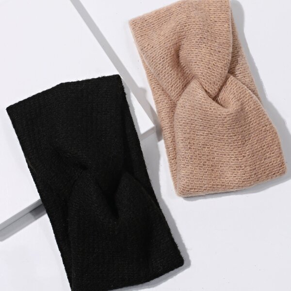 

2pcs Solid Twist Headband, Multicolor
