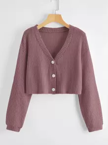 SHEIN EZwear Plus Waffle Knit Button Front Drop Shoulder Top - Dusty Pink - View 1