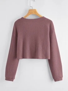 SHEIN EZwear Plus Waffle Knit Button Front Drop Shoulder Top - Dusty Pink - View 2