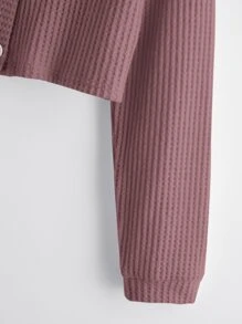 SHEIN EZwear Plus Waffle Knit Button Front Drop Shoulder Top - Dusty Pink - View 4