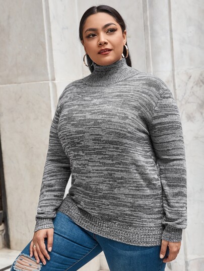 Plus High Neck Space Dye Sweater