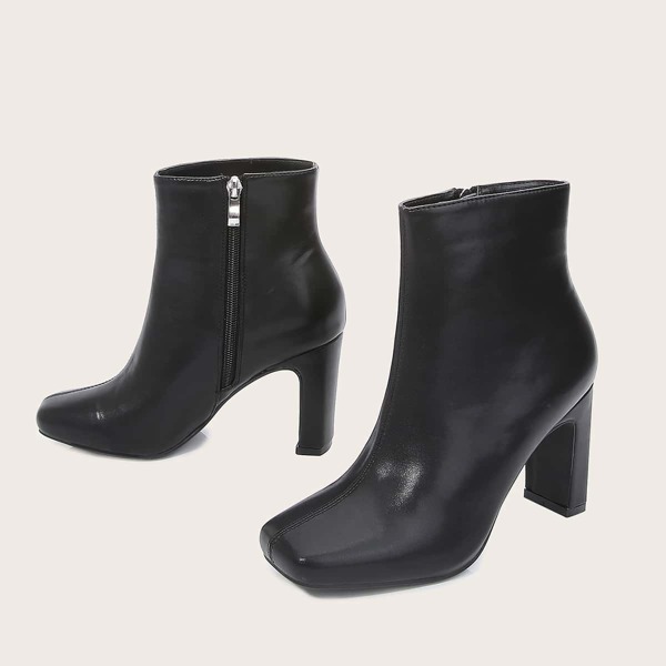 

Square Toe Heeled Ankle Boots, Black