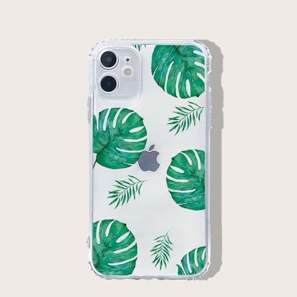 

Прозрачный чехол для iPhone с лиственным рисунком, Зелёный