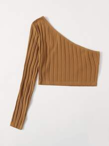 Muchica One Shoulder Rib-knit Crop Top - Camel - View 2